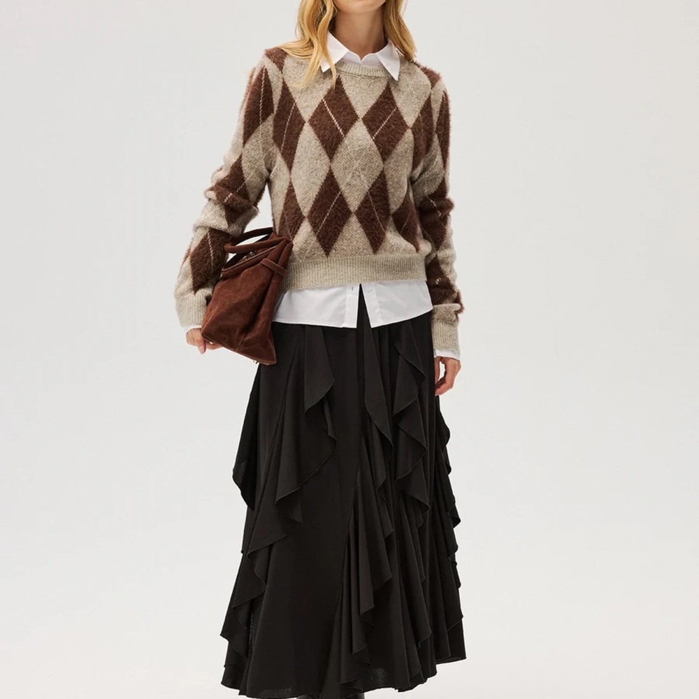 NWT Black Layered Ruffle Maxi Skirt